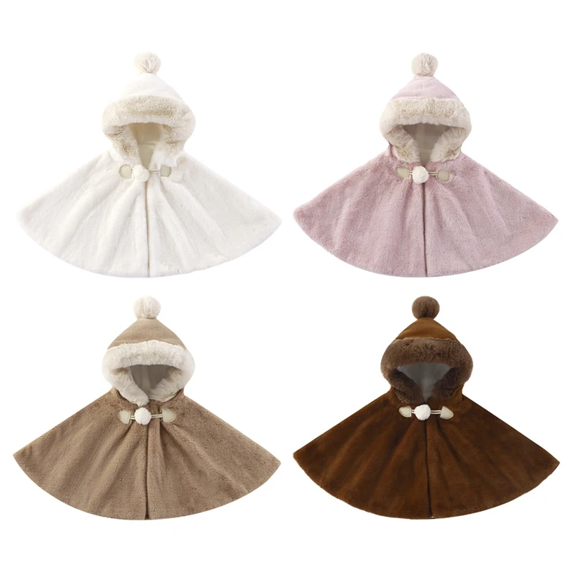 

Baby Kids Fleece Hooded Poncho Toddler Cute Cartoon Hood Cape Cloak Winter Car Seat Jacket Outwear for 1-6Years