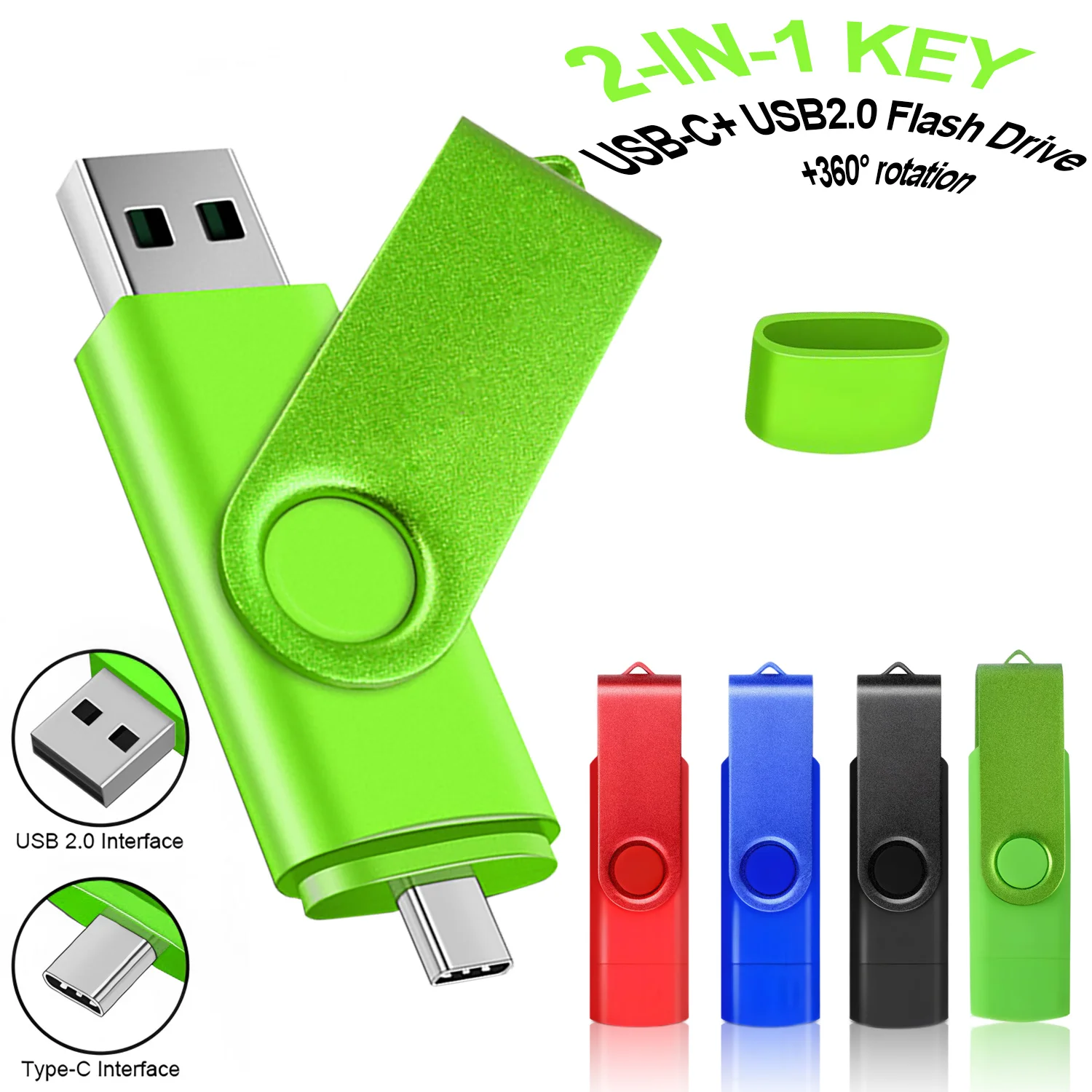 TYPE-C USB Flash Drive 128GB Real Capacity Pen Drive 64GB Chain Memory Stick Creative Business Gift Red U Disk Blue 32G