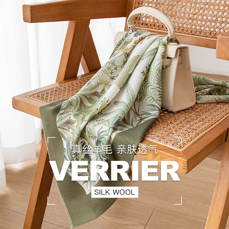 2025 spring and summer new fresh style green silk wool silk scarf elegant women's scarf air-conditioned room silk shawl