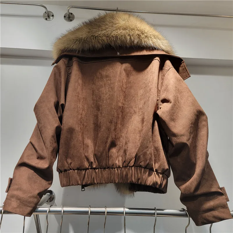 Winter New Thickened Warm Suede Coat For Women's Short Motorcycle Jacket Leather Faux Fur Integrated Shearling Parka Outerwear