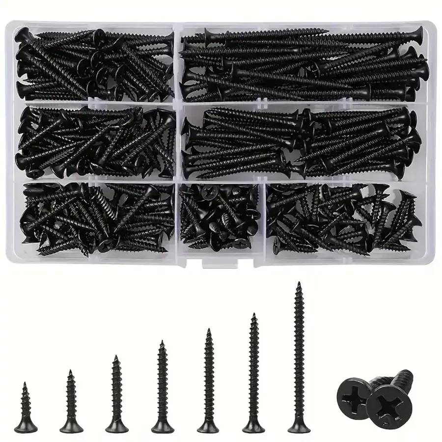 105/230pcs Box M3.5black Cross Countersunk Head Self Tapping Screw Set, High-strength Self Tapping Screw, Gypsum Board Screw