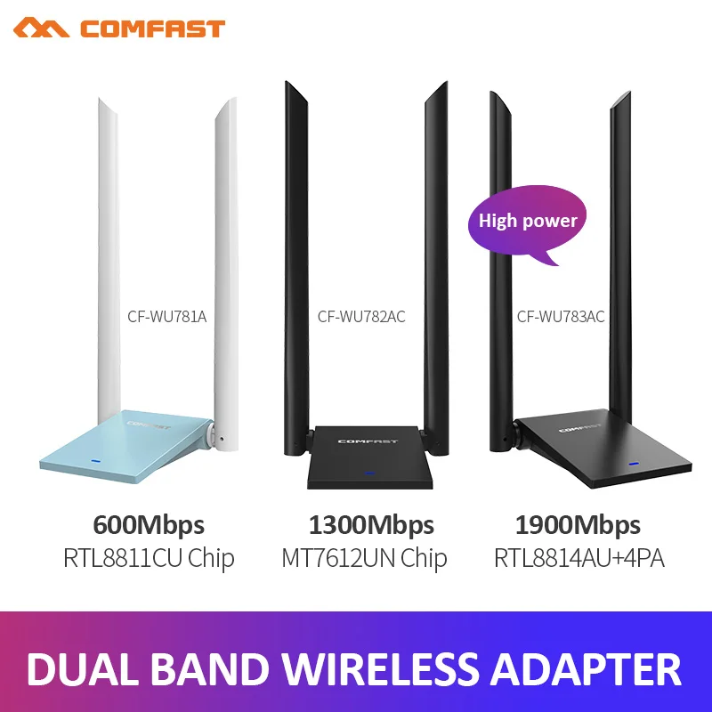 COMFAST USB3.0 WiFi Adapter MT7612U/RTL8814AU Chip Dual Antenna 2.4G&5G Wireless Network Card WiFi Adaptador Receiver Kali Linux