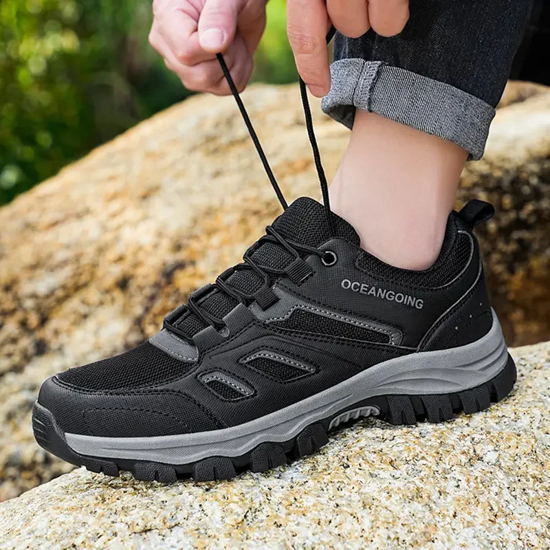 2024 New Men's Spring Autumn Mesh Big Size Sports Casual Shoes Soft Sole Non Slip Outdoor Lace Up Hiking Shoes Climbing Shoes