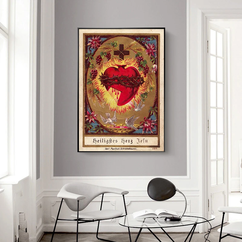 Sacred Heart of Jesus Canvas Painting Mary Sacred Heart Art Poster Print Wall Art Picture for Living Room Home Decor Cuadros