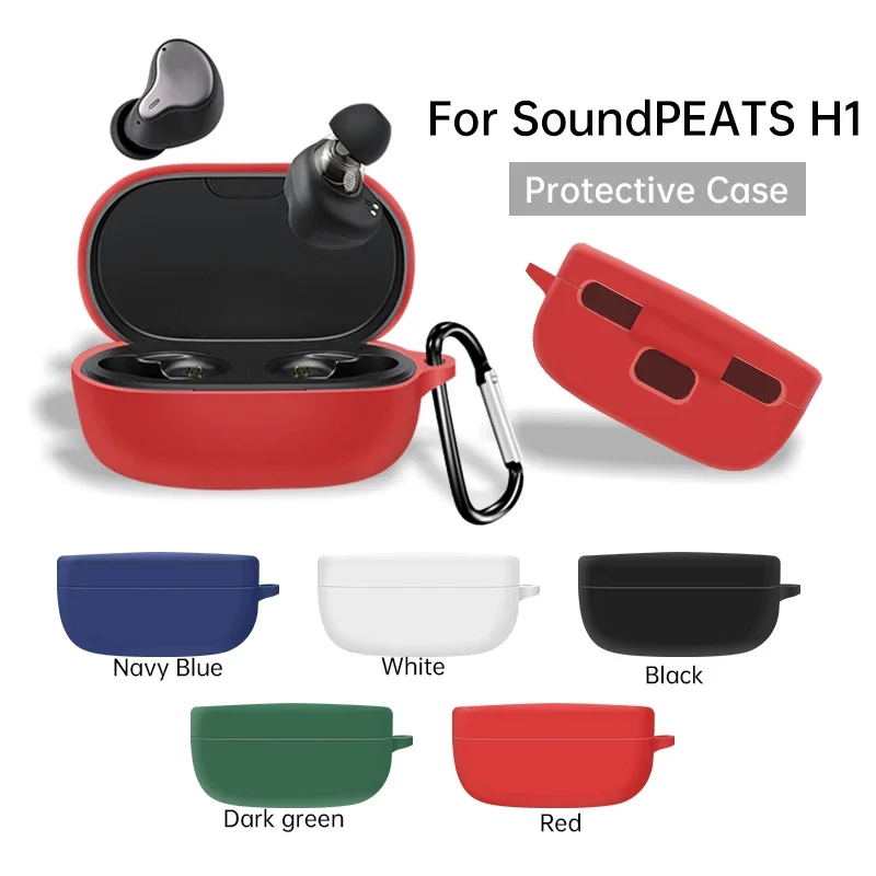 

1PC Suitable For SoundPEATS H1 Case Wireless Bluetooth Protective Cover Soft Silicone Earbuds Cover For Soundpeats H1 With Hook