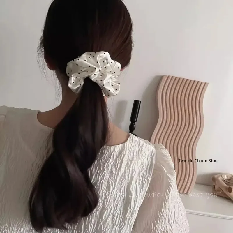 New Polka Dot White Scrunchies 12cm Large Hair Bands Female Elegant Black Hair Rope Ties Kawaii Ponytail Holder Headwear