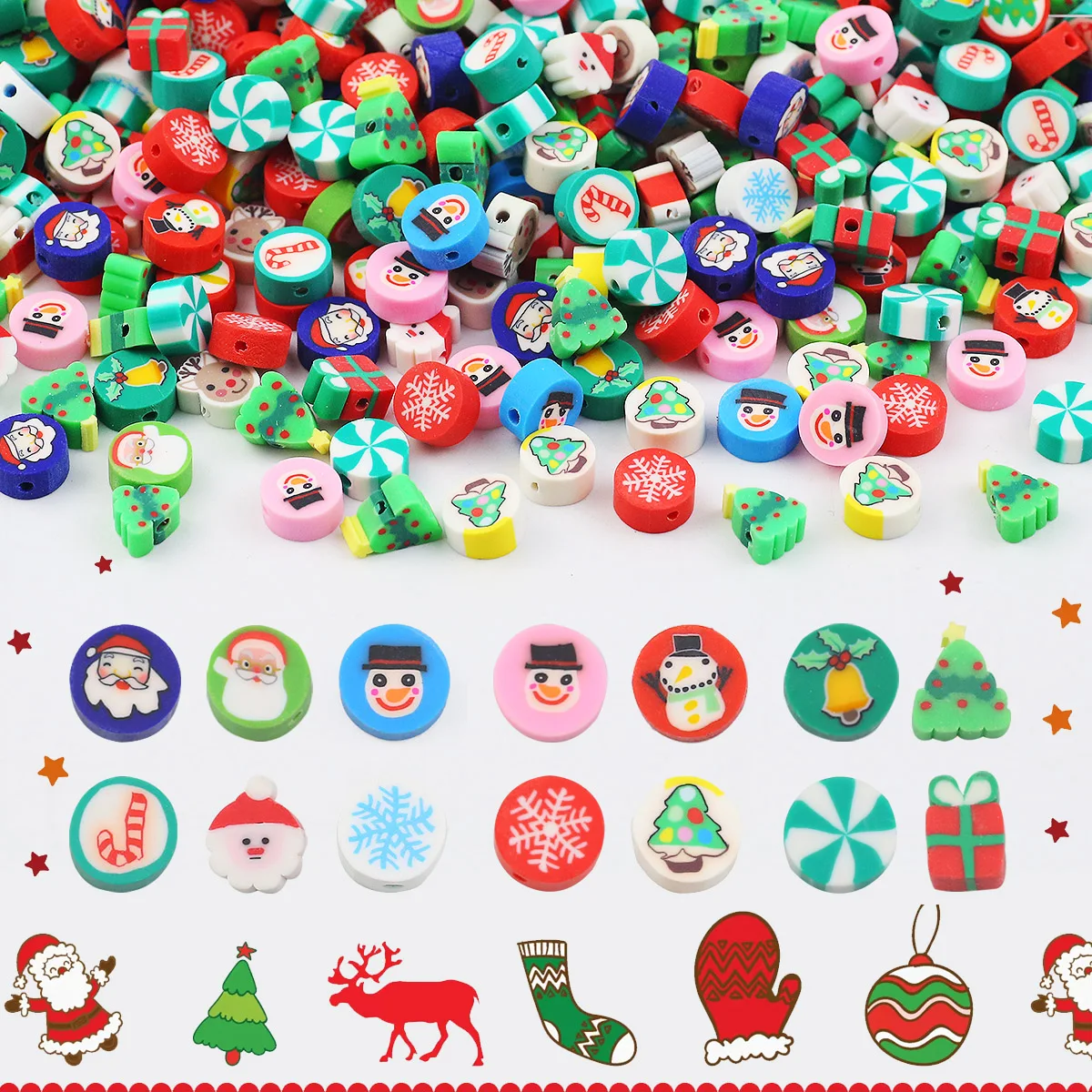 10mm 50pcs Christmas style iconic Tree Santa Claus Gifts Snowman beads for Jewelry Making Bracelet Necklace Handmade Crafts DIY
