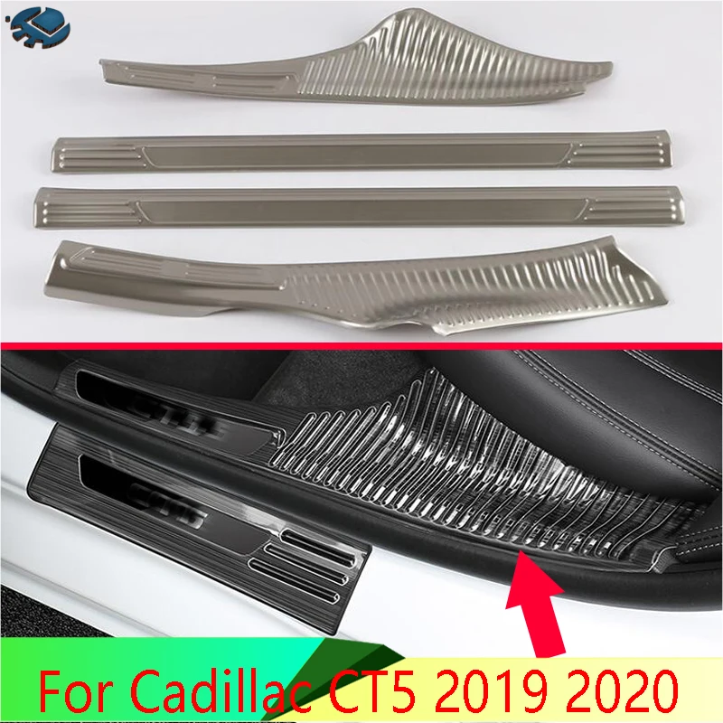 

For Cadillac CT5 2019 2020 Car Accessories Stainless Steel Inner Inside Door Sill Panel Scuff Plate Kick Step Trim Cover