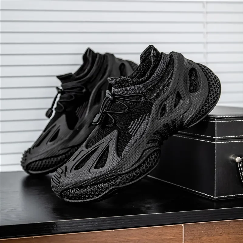 Men's Casual Sports Shoes with Mesh Surface Breathable Laced Solid Color Spring and Summer Wear-resistant and Anti-slip