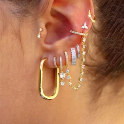 2022 New Classic Stainless Steel Zircon Square Chain Hoop Earrings Women Small Pendant Cartilage Helix Tragus Piercing Jewelry