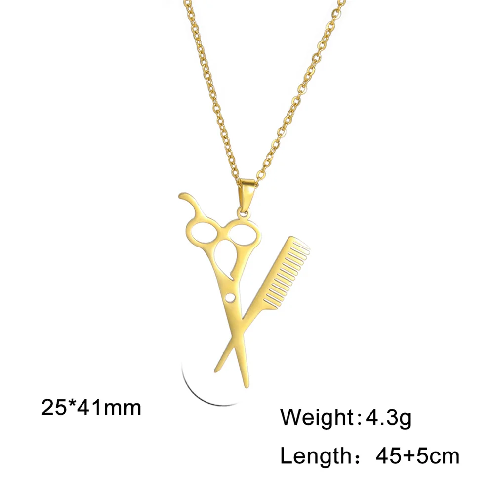 Lemegeton Stainless Steel Scissor Pendant Necklace for Women Hairdresser Stylist Scissors Comb Necklaces Punk Jewelry Gifts