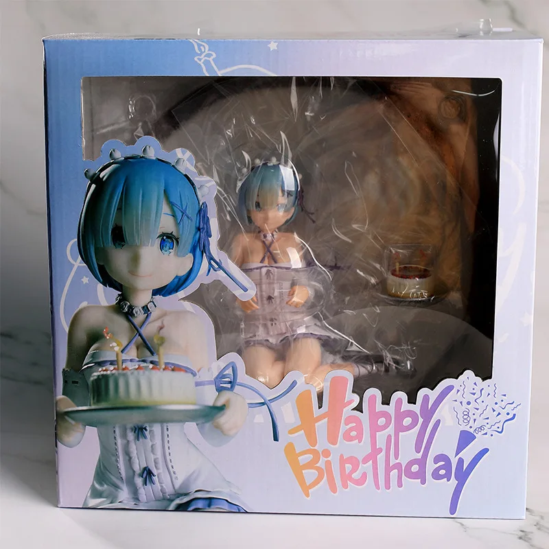 

Anime Ram Rem Sitting posture Cake shaped ornament Action Figure PVC Model Statue Toys Doll Desk Decor Collectible Gifts boxed