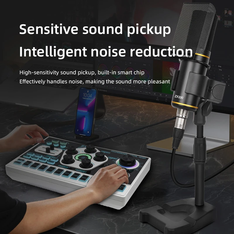 Microfone XLR Profissional para Podcast Microfone Condensador Cardioide para Estúdio Kit de Microfone XLR para Gravação e Podcasting Suporte de Mesa
