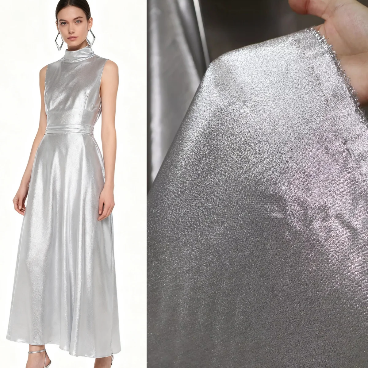 

Silver shiny light thick texture metal stiff fabric sewing formal dress stage fabric wedding clothing tablecloth fabric