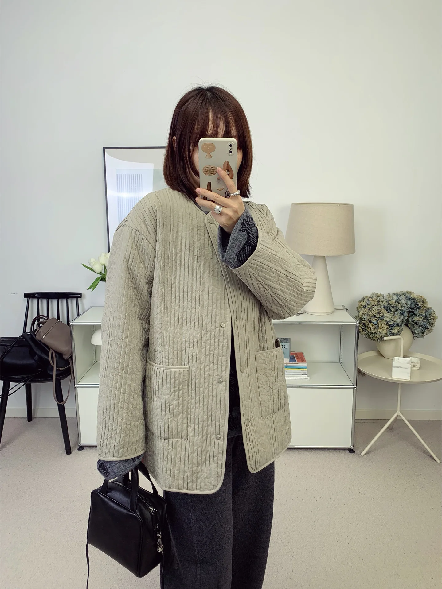 

mat Sle Vertical Striped Wool Cotton Jaet round Ne Full Wool Autumn Winter New Arrival Women's Commute Faion