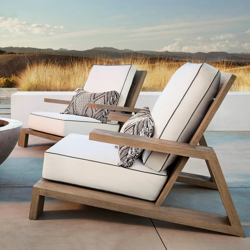 Nordic outdoor sofa, teak wood, sun protection, waterproof and anti-corrosion, solid wood, outdoor rattan chair