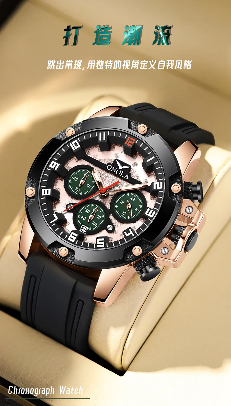 2025 New Men's Watch Luminous Chronograph Running Seconds Watch Waterproof Silicone Strap Quartz Watch