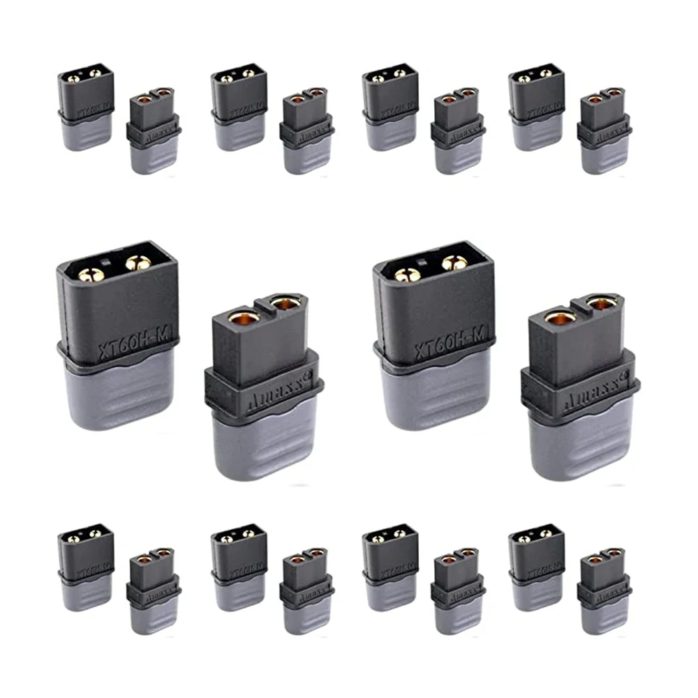 20pair Amass XT60 XT60H Black Bullet Connector Plug Upgrated XT60 Plug Sheath Female & Male Black Plated