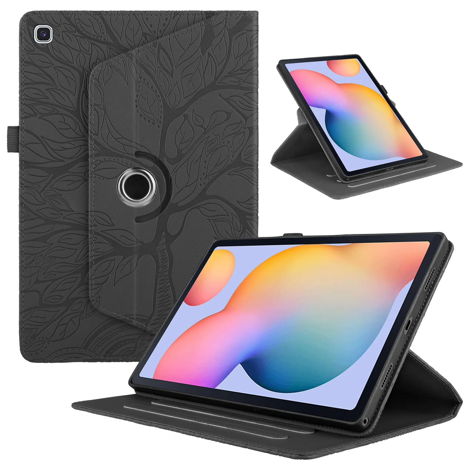 Book Style Rotating Multi-Angle Stand Embossed Tablet Leather Case For Samsung Galaxy Tab A7 Lite S7 T870 S8 X700 A8 X200  Cover