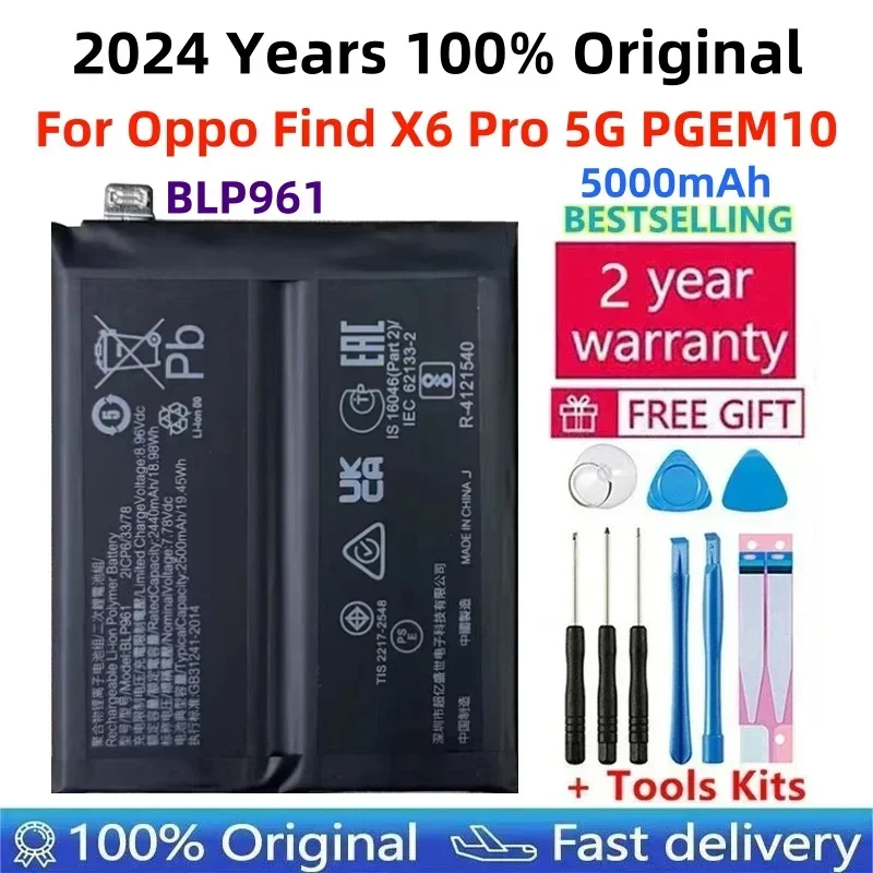 

Original Battery For Oppo Find X6 Pro 5G, Find X6Pro 5G PGEM10 New High Quality 7.78V 5000mAh BLP961 Mobile Phone Batteries