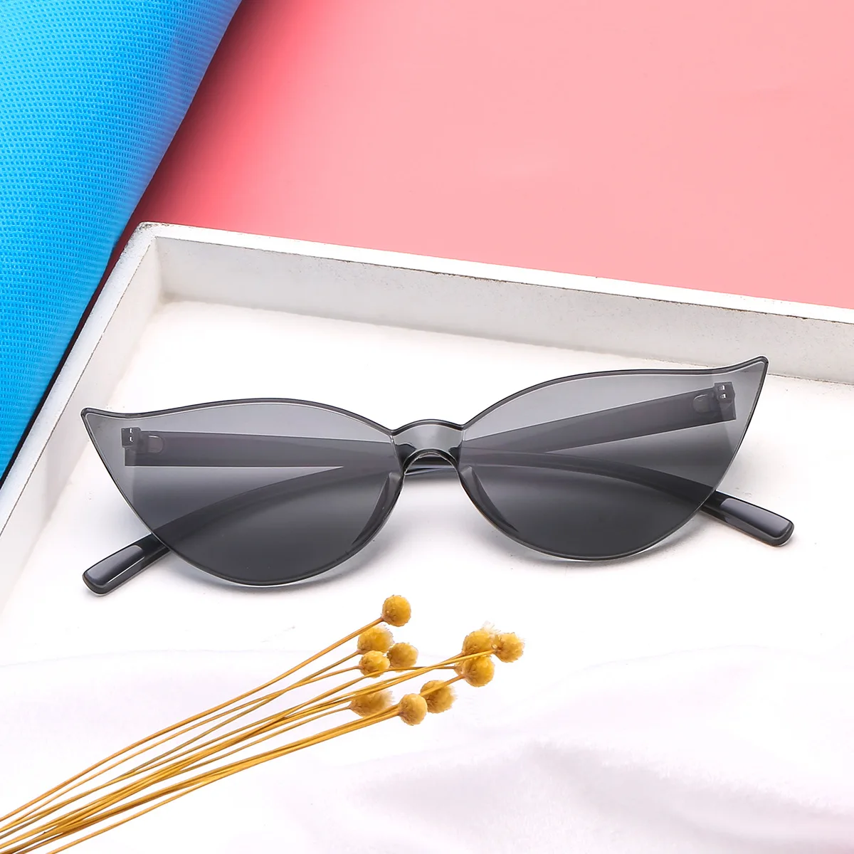 FOENIXSONG Sunglasses Rimless for Women UV400 Pink Blue Red Gray Green Orange Eyewear Cat Eye Female Sun Glasses image 3