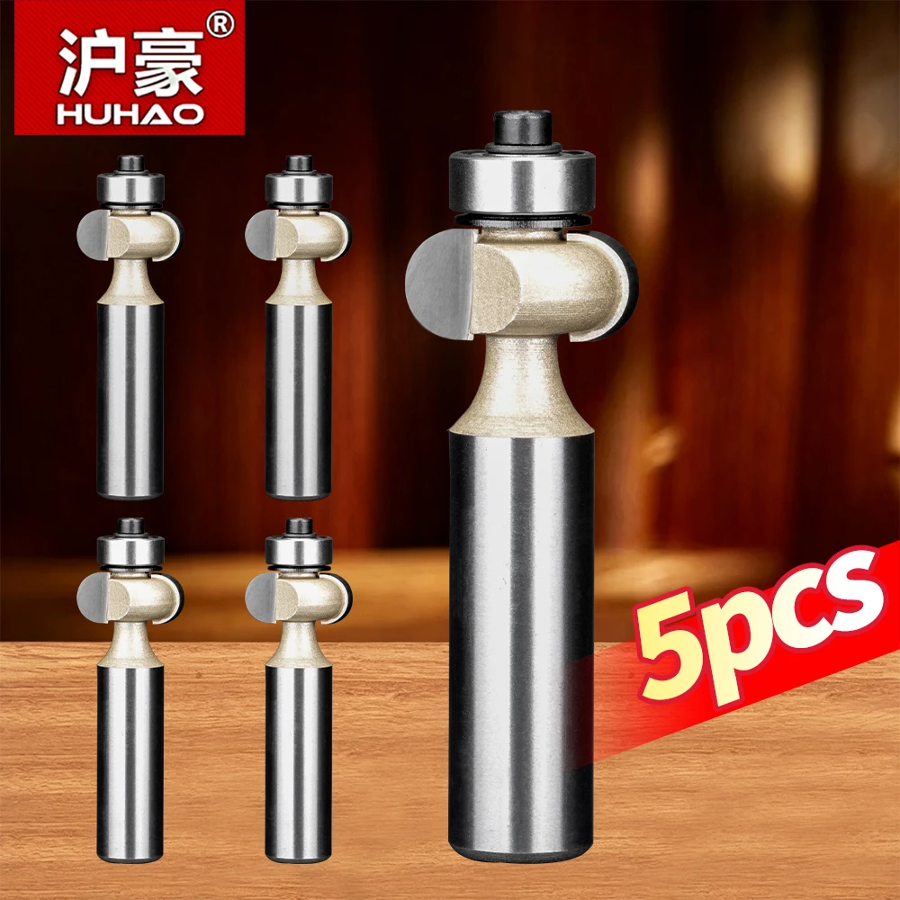 HUHAO 5PCS Router Bit Set Core Box Round Nose Bits with Bearing for Woodworking Milling Cutter 1/4 1/2 Shank