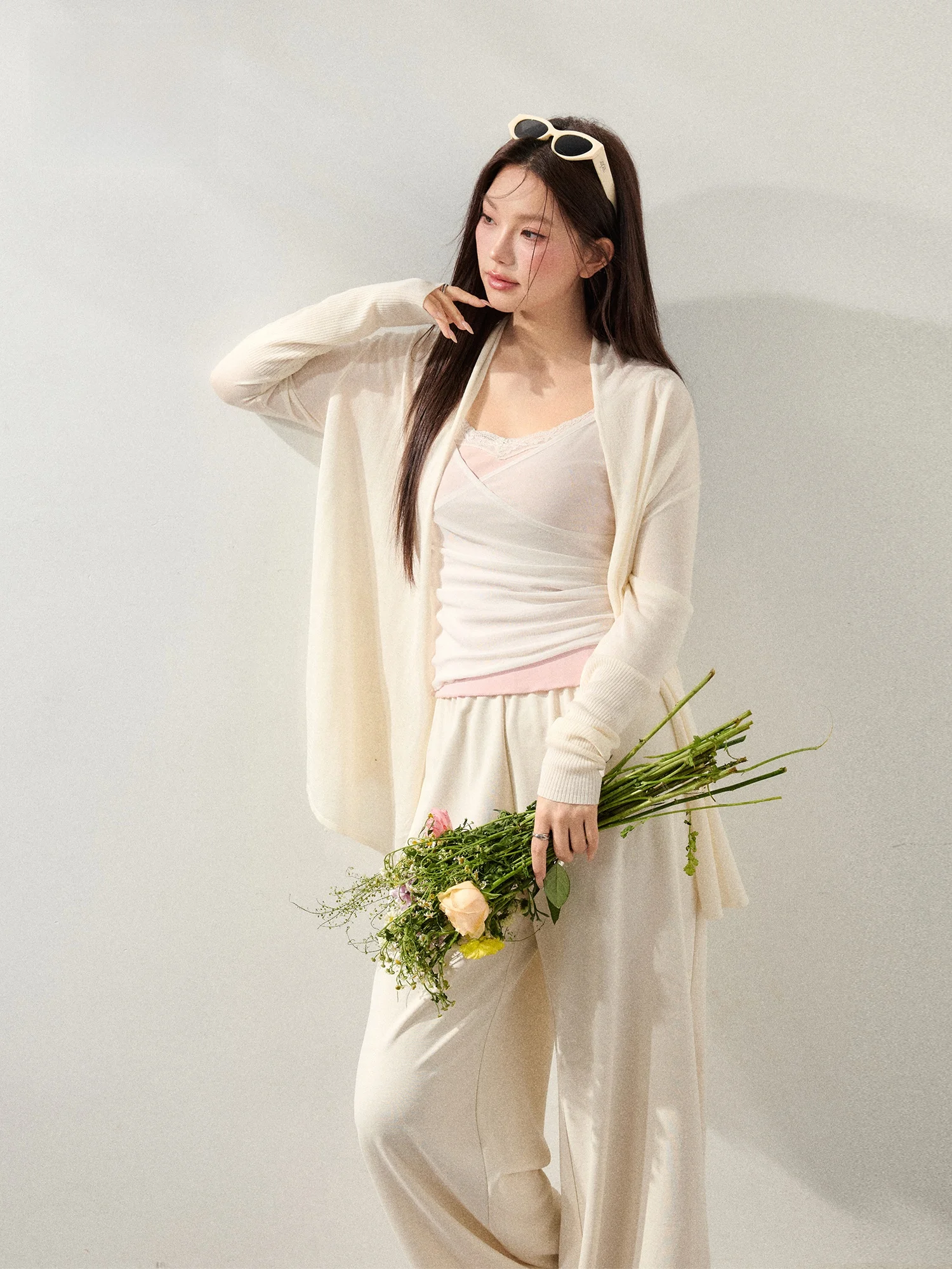 

plus Size Women's Casual Wear Korean Sle Slimming Soft Sle Strap Cardigan Loose Pants Set for Plump Sister Casual Outfit