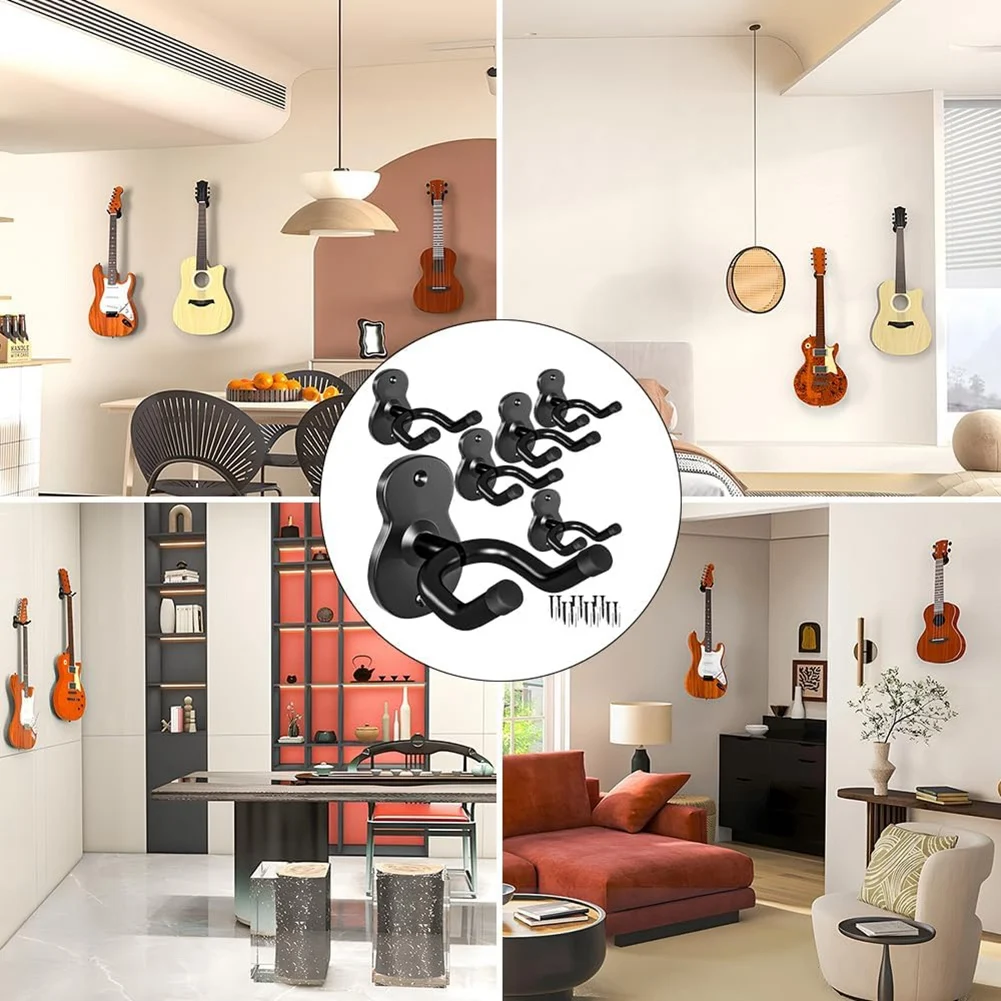 

RTENTE-Guitar Wall Mount Hanger, 6 Pack Guitar Hanger For Wall, Metal Guitar Holder Rack Stand For Basses, Electric Guitar