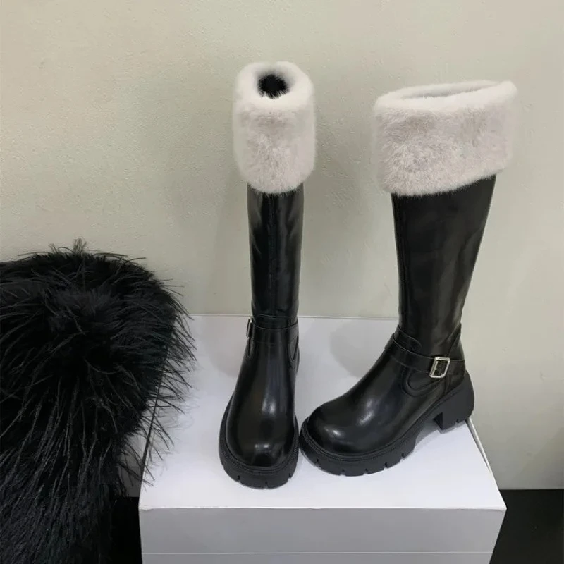 New Autumn and Winter Velvet Non-knee Boots Women's Versatile Temperament Tall Knight Boots Fur All-in-one Snow Boots