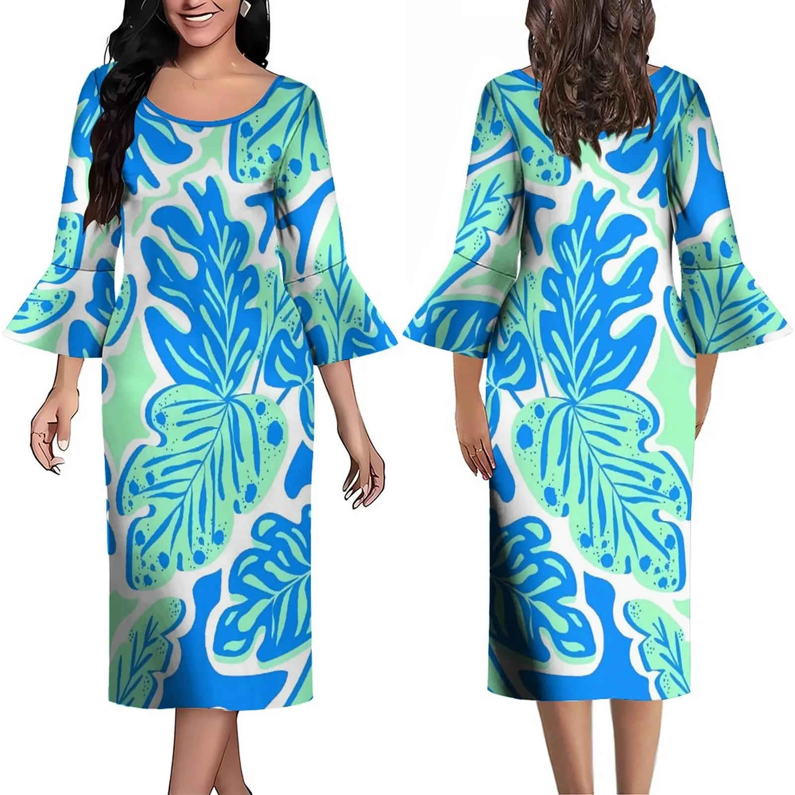 

2023 New Lotus Cuff Design Women's Dress Custom Polynesian Art Dress Banquet Dress High Quality New Long Sleeve Dress