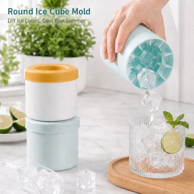 Silicone Ice Cube Bucket Mold Easy Release Cylinder Ice Maker Homemade Ice Tray For Cocktail Whiskey Drinks Home Bar Fridge