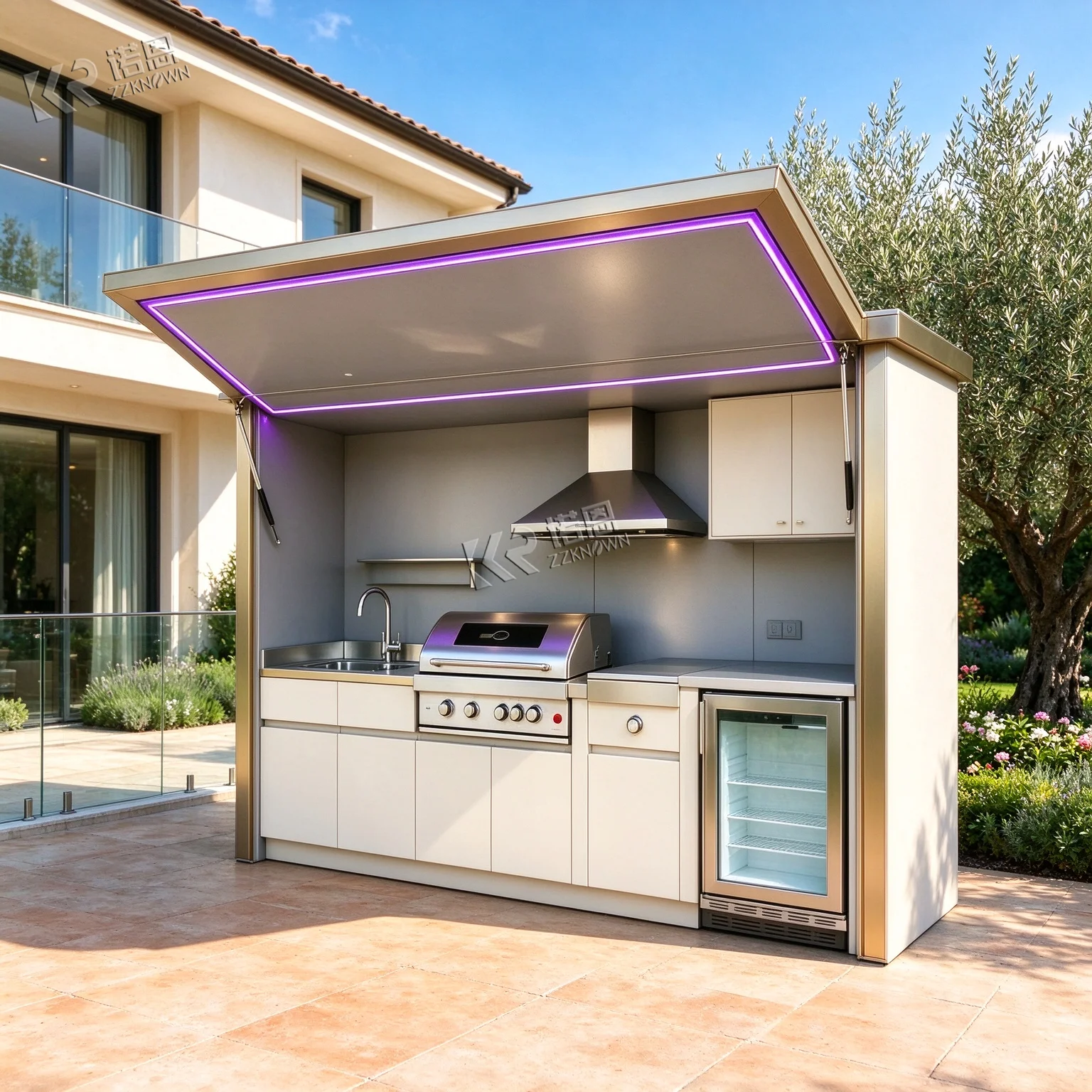 Smoky Bbq Snack Designed Durable Outdoor Kitchen For Cheese Stuffed Burger Patty Roasting Outdoor Kitchen