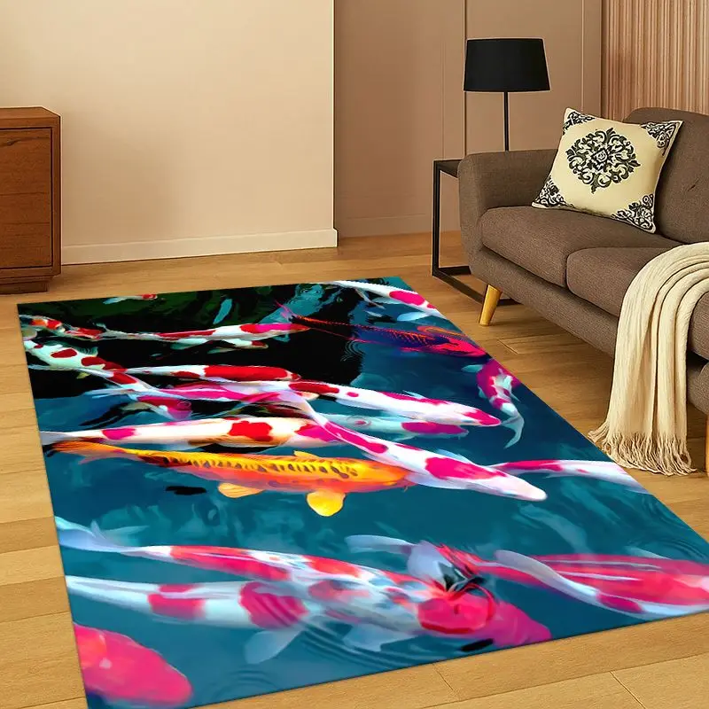 GOOD LUCK Koi Fish Yin Yang Carp Cartoon Carpet Rug for Bedroom Living Room Sofa Playroom Doormat Home Decor,Area Rug Non-slip