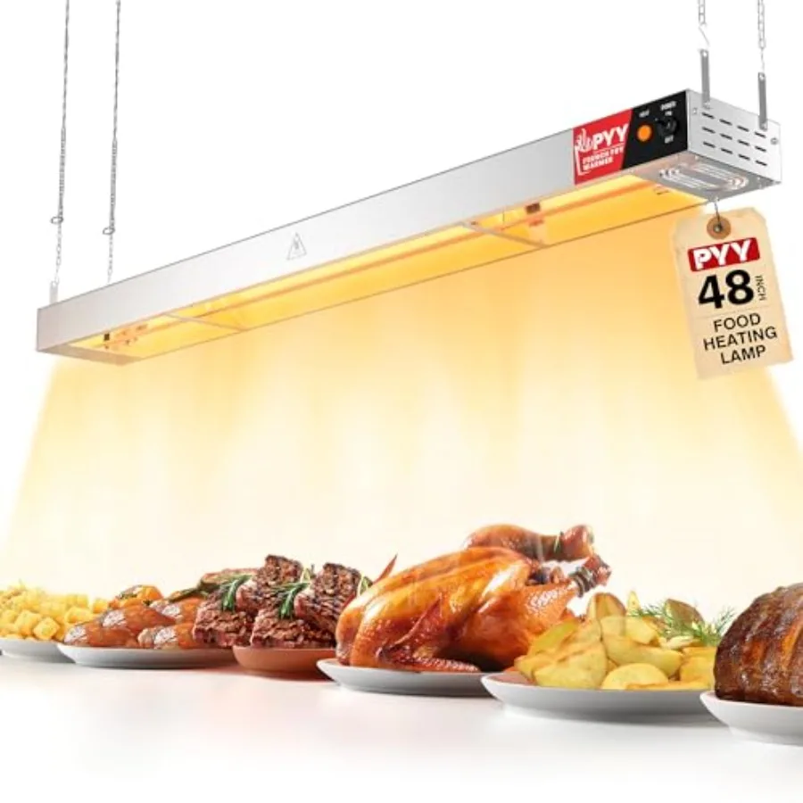 

Food Heat Lamp, 48 Inch Commercial Food Warmer Light, Stainless Steel Silver Electric Strip Heater for Restaurant/Kitchen/Buffe