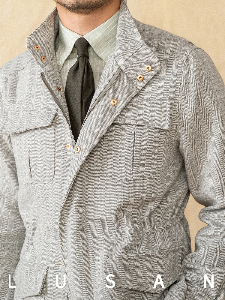Cotton and Linen Vertical Collar Tight Waist M65 Hunting Jacket Retro All-match Spring and Summer Lightweight Casual Jacket