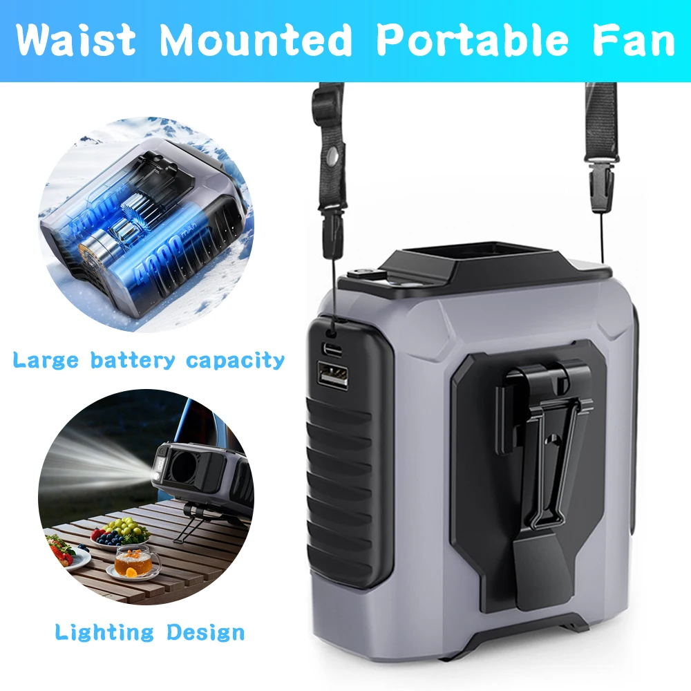 Ventilateur suspendu Portable de Type C, ventilateur de taille Rechargeable, engrenages réglables, ventilateur de refroidissement à vent fort pour les voyages et les Sports