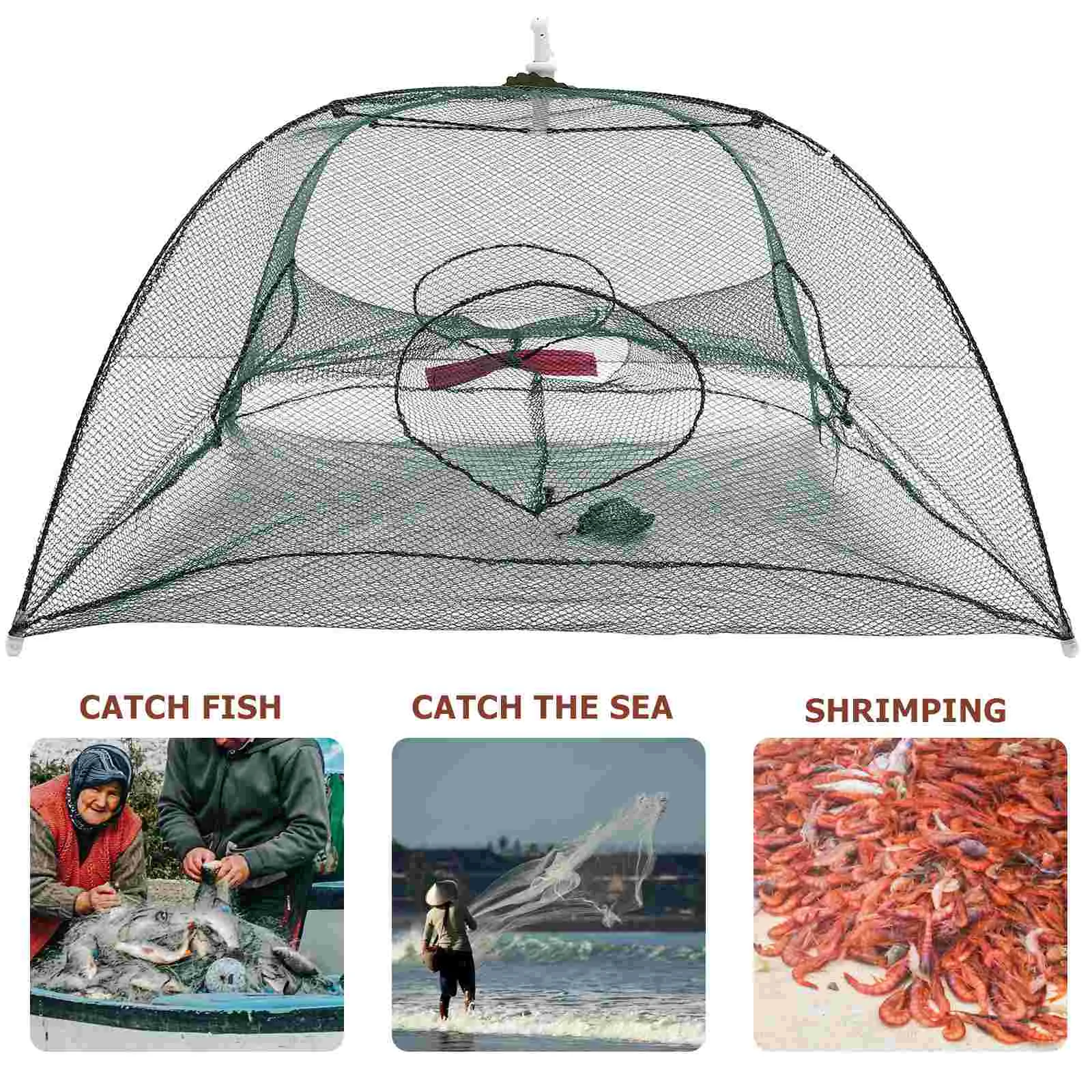 Foldable Crab Net Trap Cast Dip Cage Fishing Net for Fish Minnow Crawfish Shrimp Umbrella Design (Four Entrance, Umbrella Head f