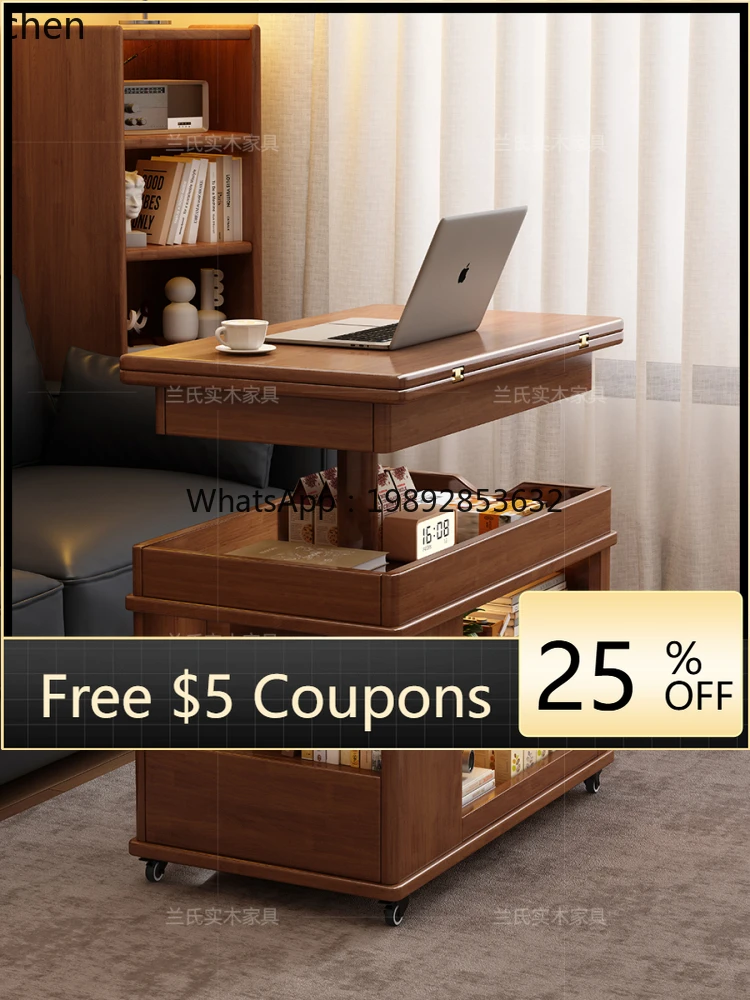 

WW solid wood folding lift coffee table dining table dual-purpose small apartment living room sofa side cabinet
