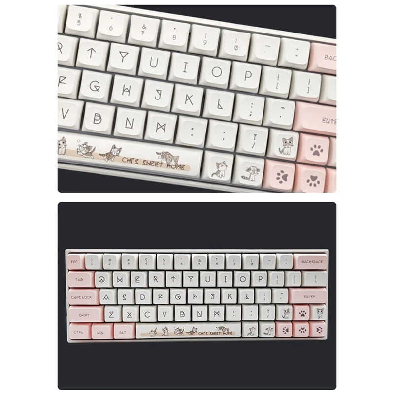 136 Keys XDA Profile Keycaps PBT DYE-SUB Cute Cat Theme Pink Keycap For Cherry Mx Switch GMMK Pro Mechanical Keyboard