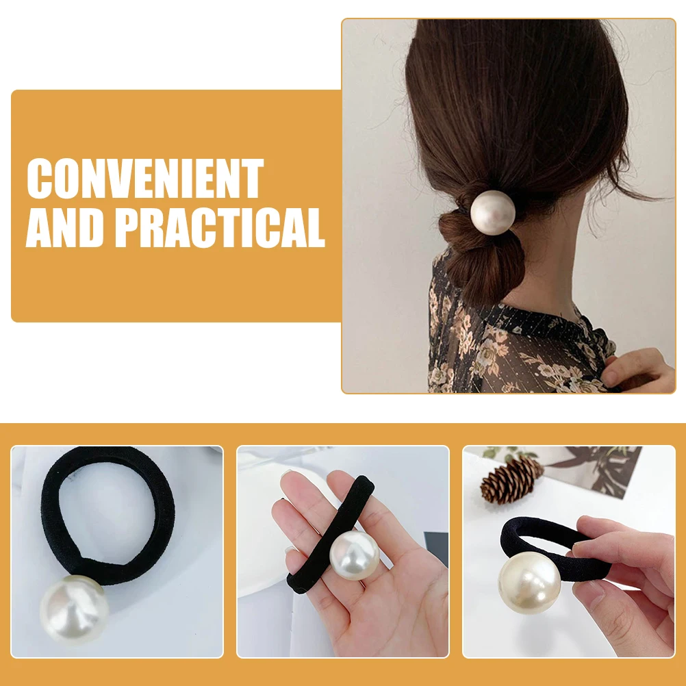 

6 Pcs Big Pearl Hair Ties Elastic for Women Girls Hair Accessories Styling Bulk Braids Yoga Sports