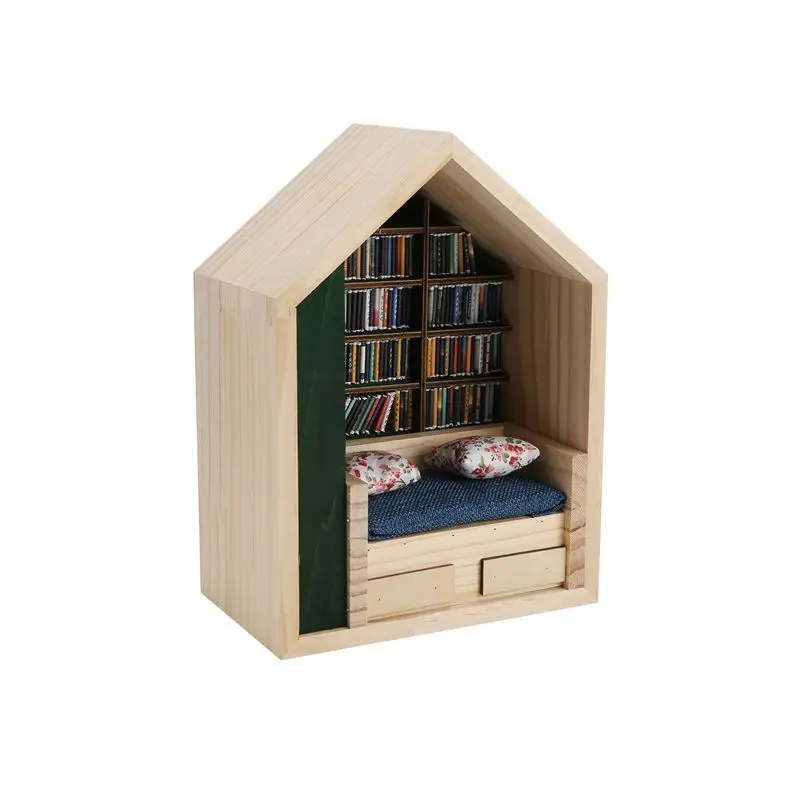 

FIZP 200 Books Tiny Library Anti-Anxiety Bookshelf Wooden Miniature Ornament Stress Relief Shake Away Your Anxiety Gifts