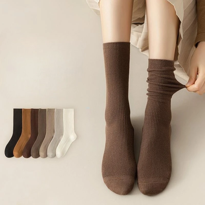 

Women's Cotton Socks New Autumn Casual Simple Solid Color Winter Warm Socks For Women Korean Style Middle Tube Girls Pile Socks