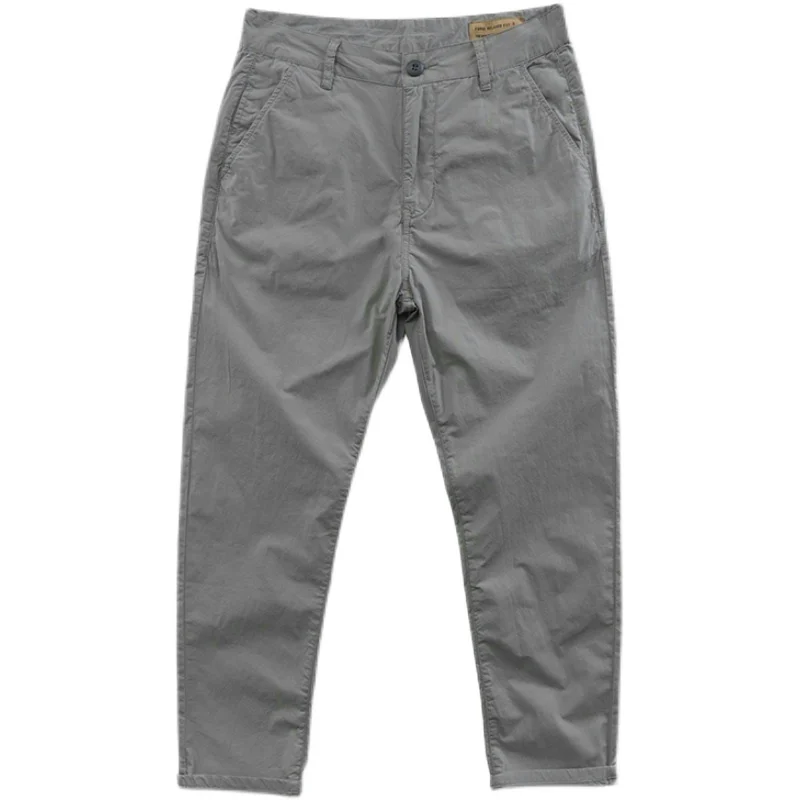 กางเกงผ้าฝ้ายลำลองสำหรับบุรุษชุดทำงานบาง ๆ ในฤดูร้อนหลวมขนาดใหญ่กางเกงขายาวทรงตรงขนาดเล็กสวมใส่ทนทานน้ำหนักเบาสบาย