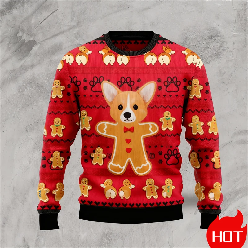 مضحك الزنجبيل سترة ثلاثية الأبعاد المطبوعة الرجال القبيح عيد الميلاد سترة Longsleeve البلوز للجنسين عادية طاقم الرقبة رجالي هدايا عيد الميلاد جديد