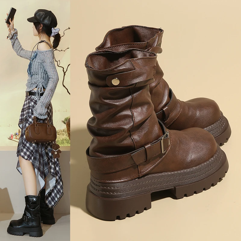 

Platform boots, slim British-style boots, versatile and stylish short boots trend W910