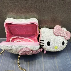 Hot Sanrio Super Cute Girl Cartoon Hello Kitty Diamond Bag Cute Fashionable Messenger Bag Handmade Diamond Inlaid Handbag Gifts