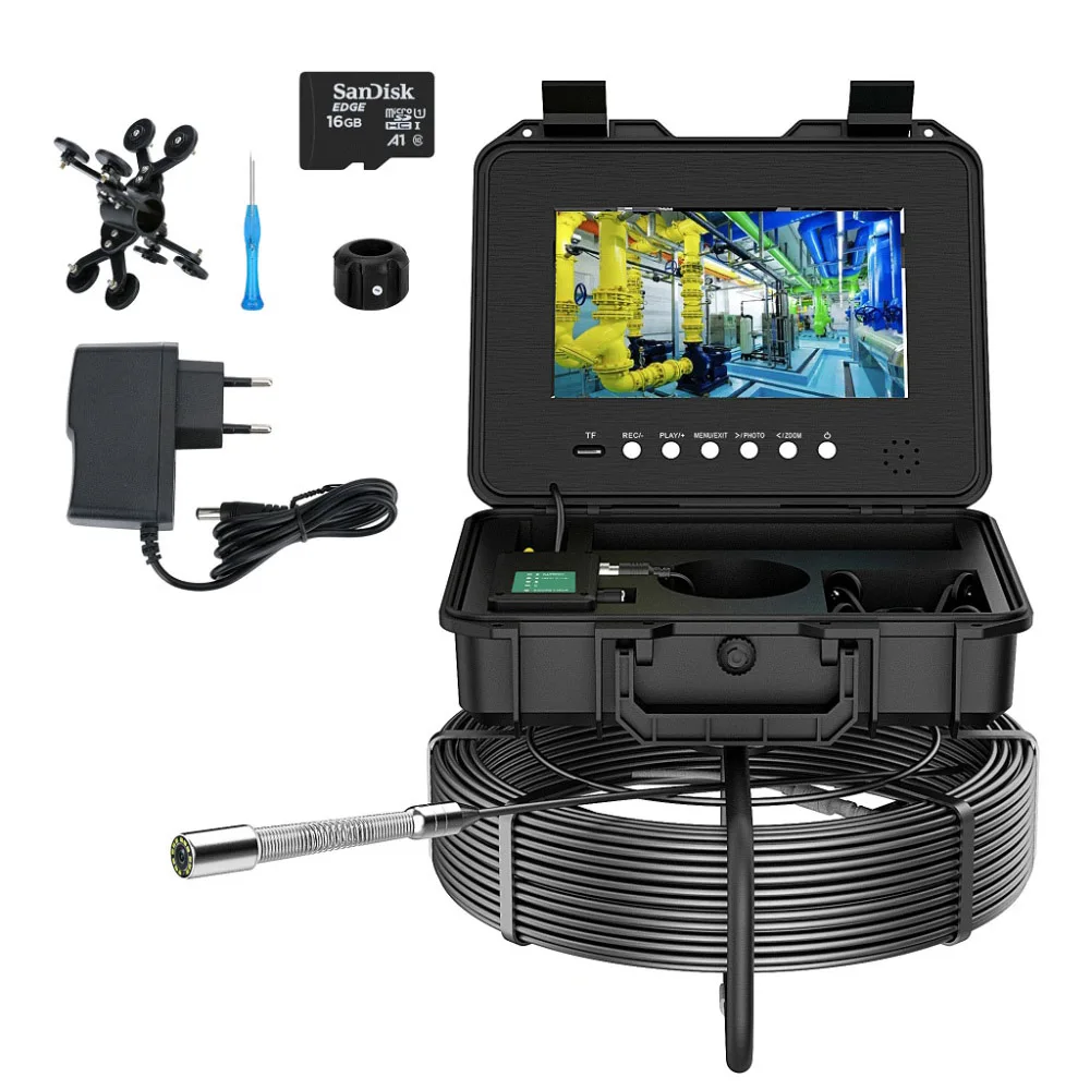Cámara de inspección de alcantarillado de tubería IPS de 10,1 ", contador DVR, Cable de 7mm, localizador autonivelante automático de 512hz AHD 1080P