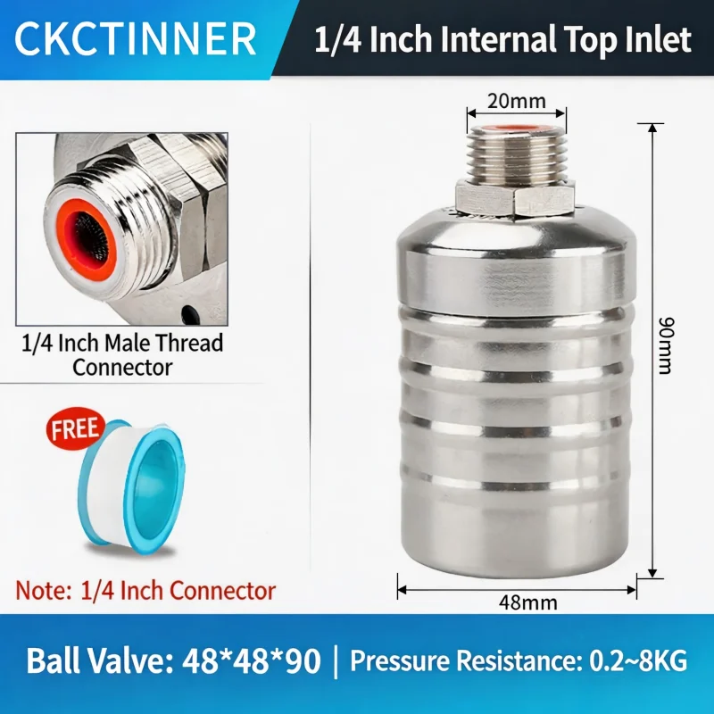 304 Stainless Steel Mini Float Valve Water Level Control Shut off Valve for Water Tank Fully Automatic 1/2' 3/4' Size