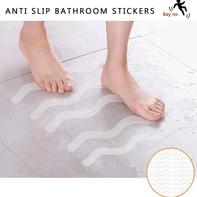 6–24 Stück Badezimmer-Anti-Rutsch-Aufkleber, transparente wasserdichte Streifen, Badewanne, Dusche, Treppe, Boden, Sicherheit, lange/gewellte Anti-Rutsch-Streifen