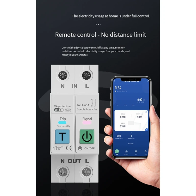2P TUYA WiFi Smart Circuit Breaker Real- Energy Voltage Current Meter Protector Voice Remote Control Switch-DTA9 view 4